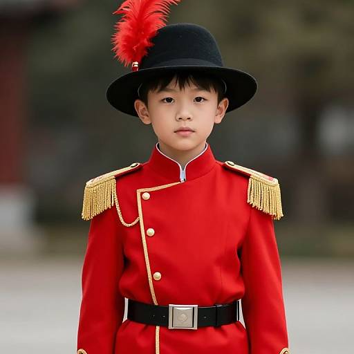 Boy in Red Uniform with Feathered Hat