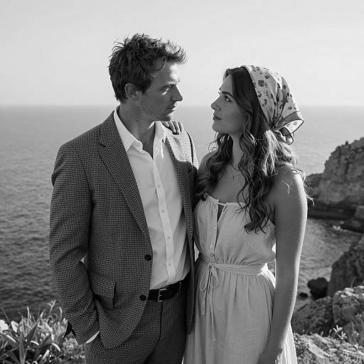 Romantic Clifftop Standoff in Monochrome