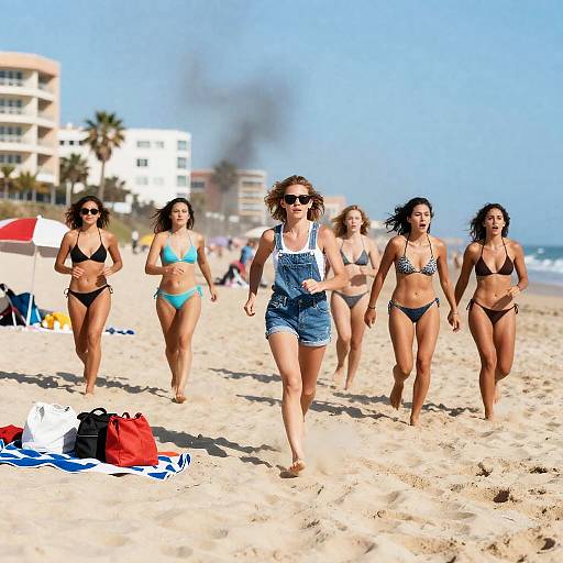 Dynamic Beach Run with Strong Women