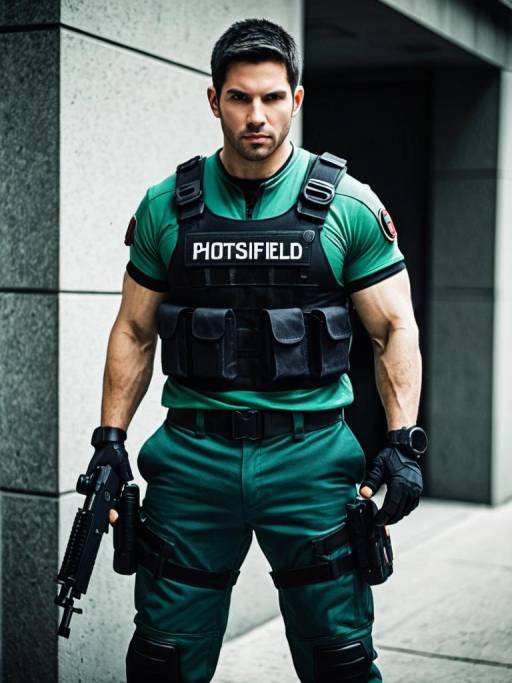 Man in Chris Redfield Cosplay Costume