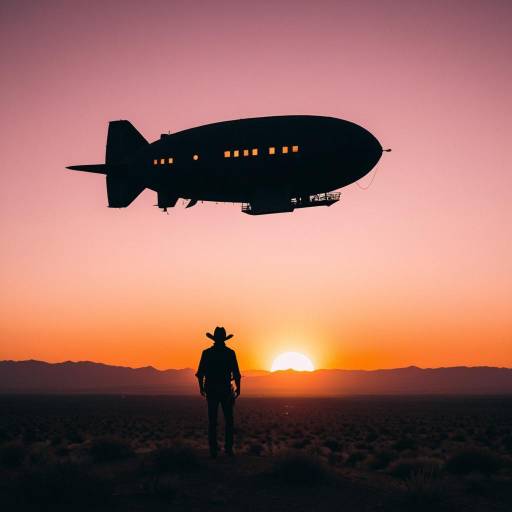 Airship Sunset Over Desert Landscape Airship Sunset Over Desert Landscape