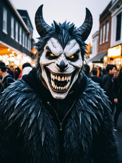 Candid Halloween Cosplay of Beast Teeth Man