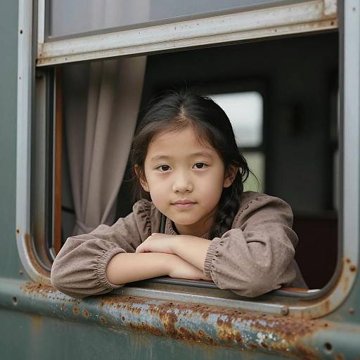Calm Portrait of Girl by Train Window