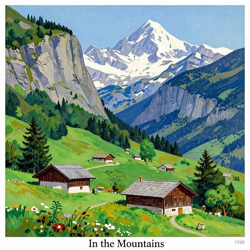Vintage Alpine Landscape Illustration