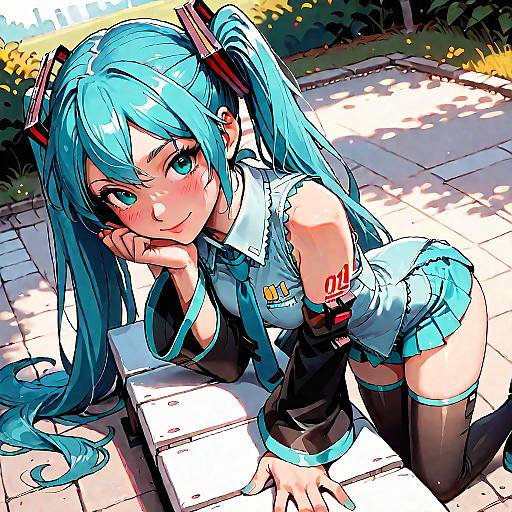 Hatsune Miku Sitting on Park Bench
