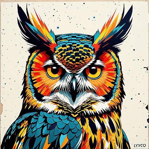 Vibrant Owl Art with Abstract Flair