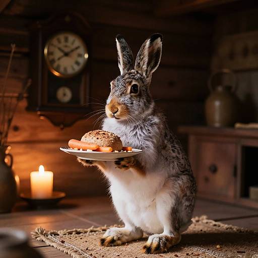 Rustic Candlelit Mountain Hare Scene