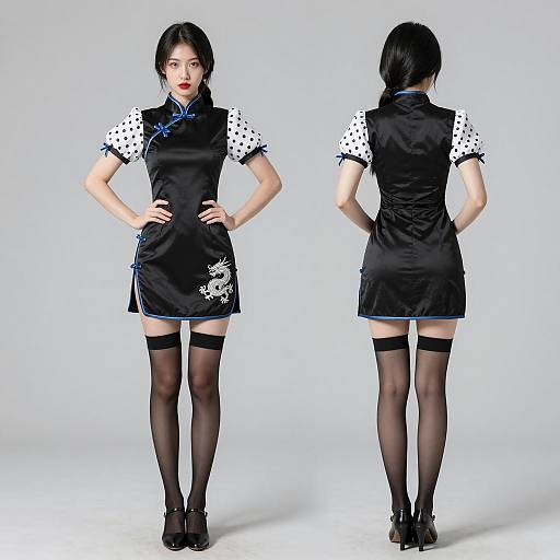 Asian Woman in Black Chinese Dress