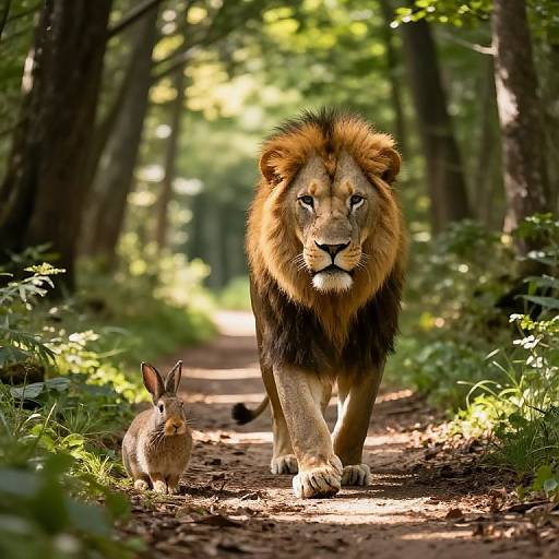 Majestic Lion and Rabbit in Forest