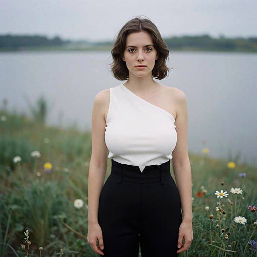 Contemporary Woman by Lake in Soft Focus