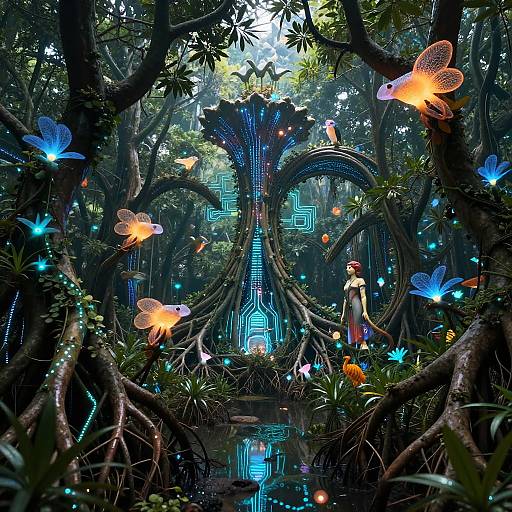 Futuristic Bioluminescent Mangrove Eden