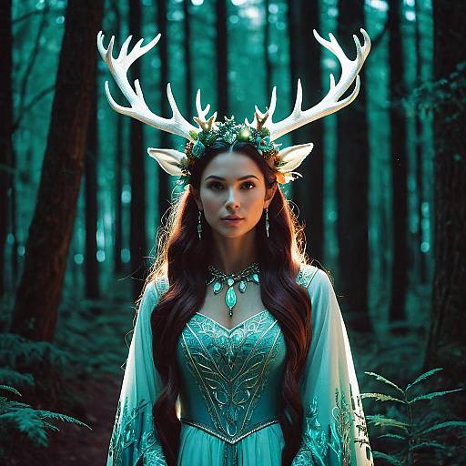 Ethereal Forest Queen with Glowing Antlers