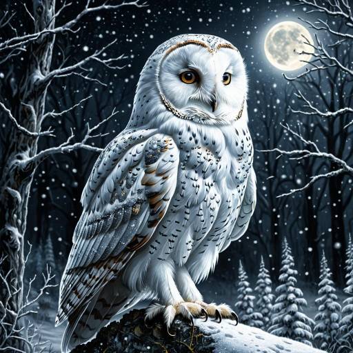 Majestic Snowy Barn Owl in Frosty Winter Night Majestic Snowy Barn Owl in Frosty Winter Night