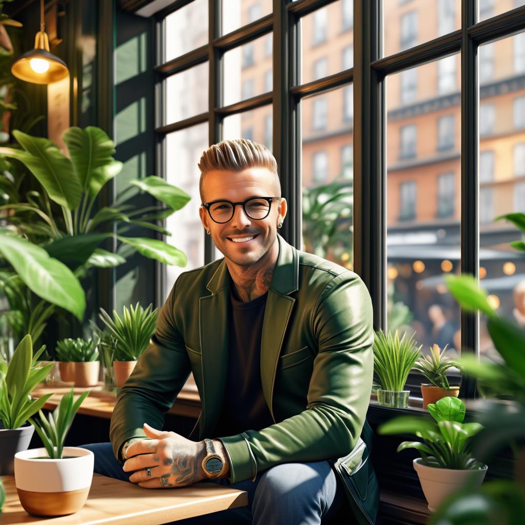 Charming David Beckham in Soho Cafe