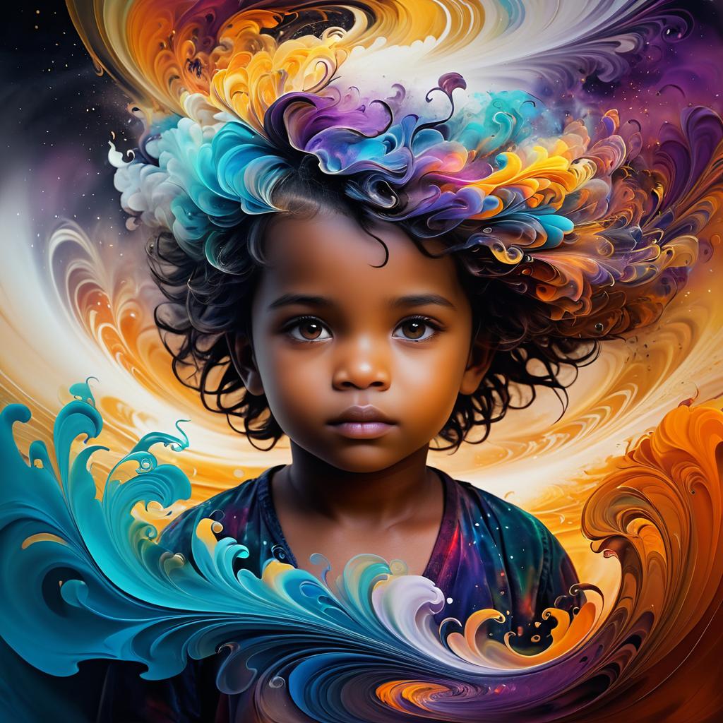 Ethereal Child Portrait in Vibrant Chaos