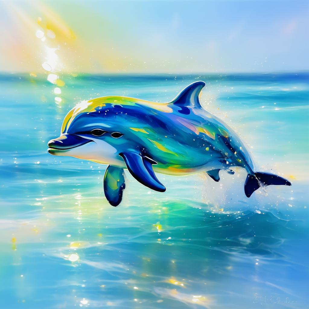 Impressionist Dolphin Calf in Ocean