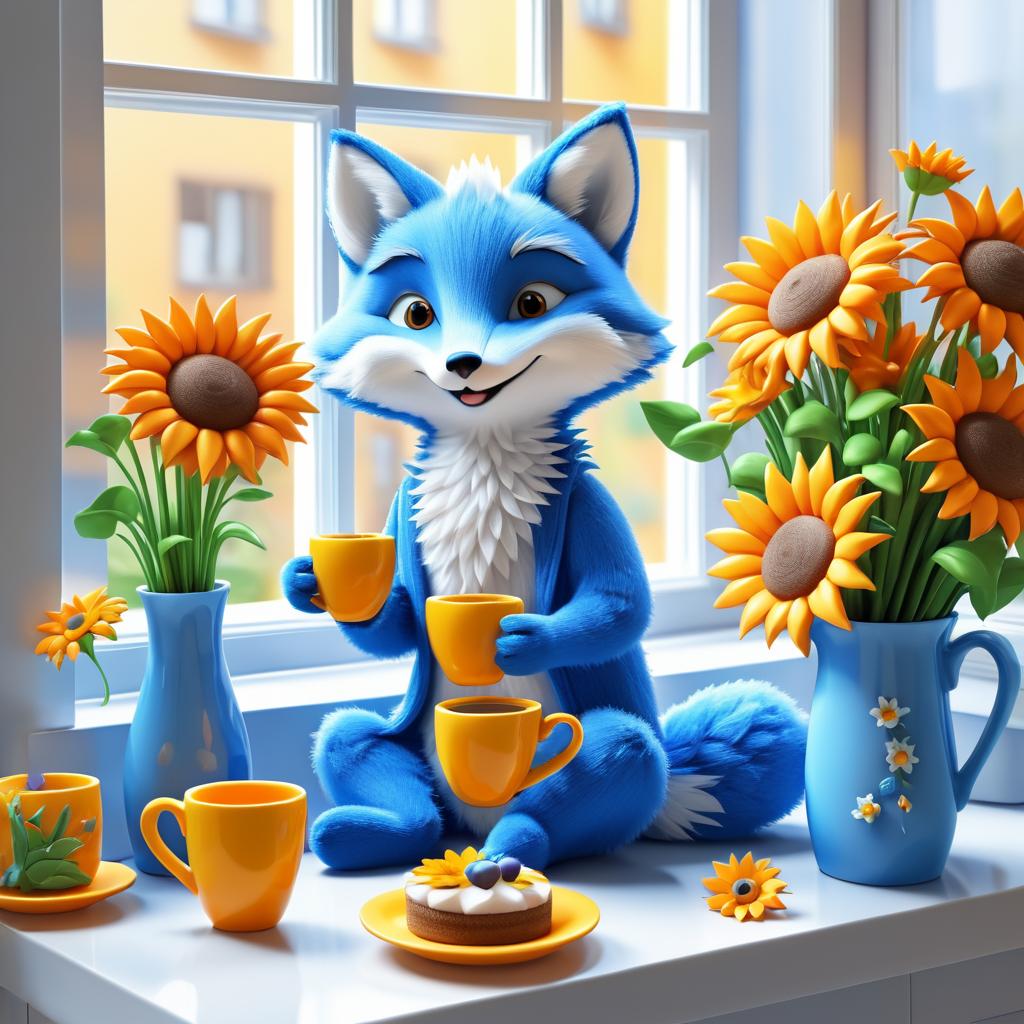 Joyful Blue Fox Enjoying Espresso