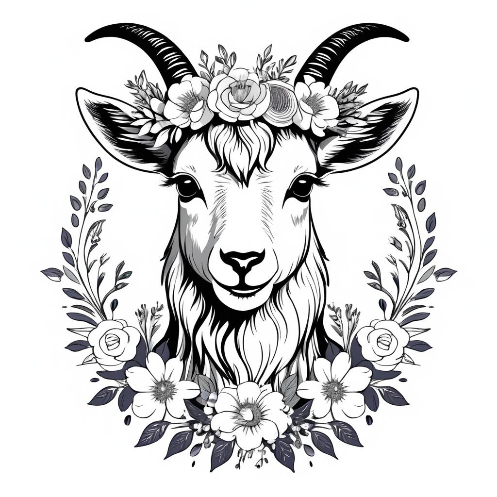 Whimsical Goat in Floral Crown Design