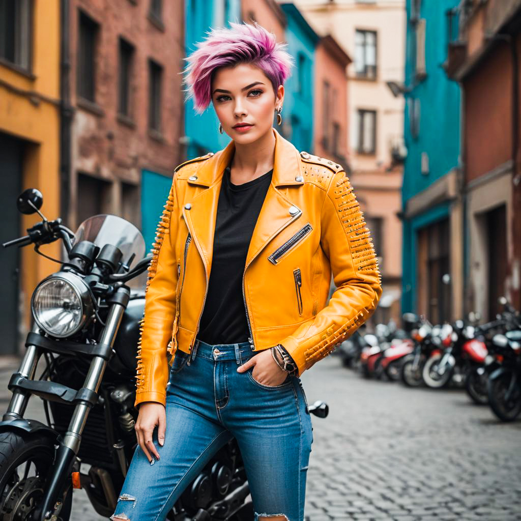 Excited Girl Revving Motorcycle Photo-Shoot