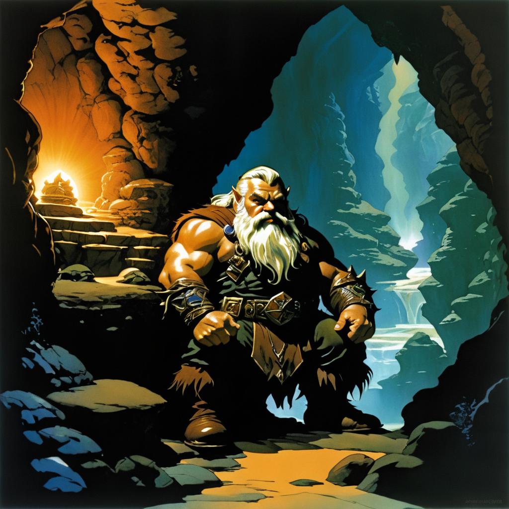 Fantasy Dwarf in Dark Cave Scene