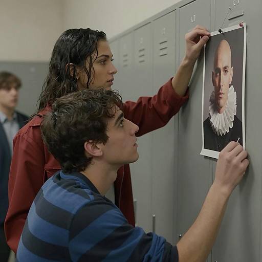 Young Man Gazing at a Mysterious Pinboard
