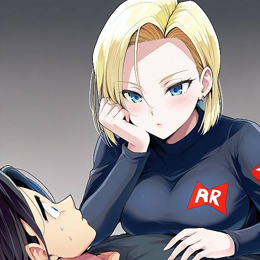 Illustration of Android 17, dragon ball in the style of Tomozero