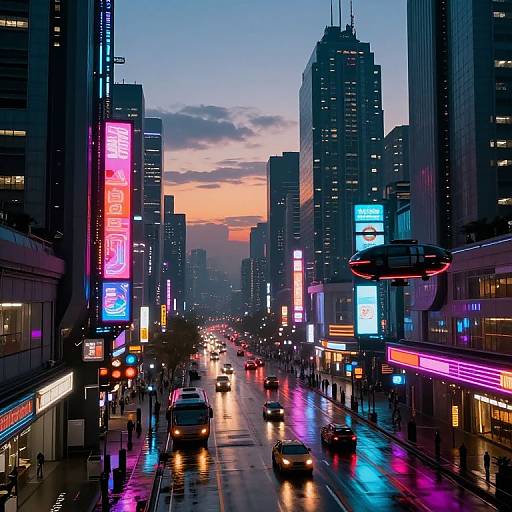 Vivid Cyberpunk Cityscape at Dusk