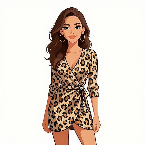 Smiling Woman in Leopard Print Dress