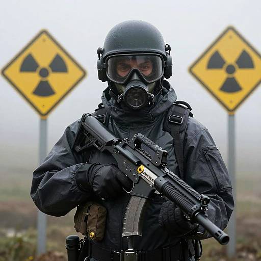 Hazmat Soldier in Dystopian Toxic Zone