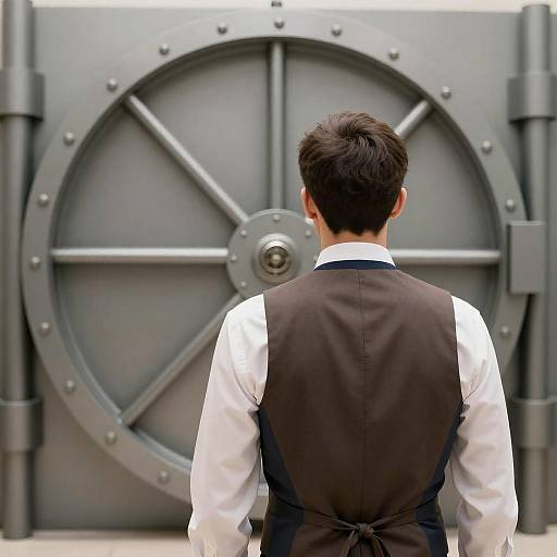 Man Facing Large Industrial Vault Door