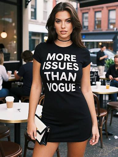 Photograph of a brunette woman with long hair, wearing a black 