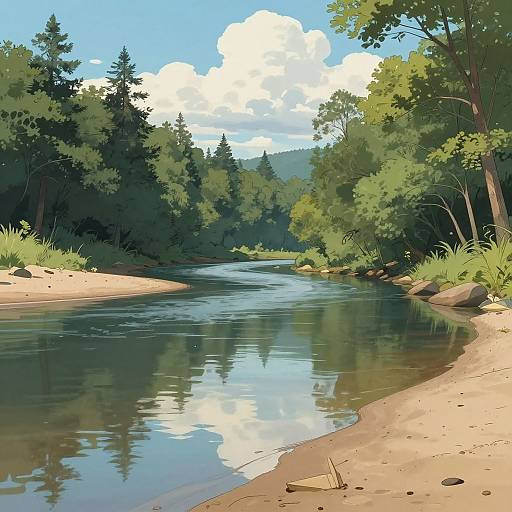 Tranquil River Flowing to Beach