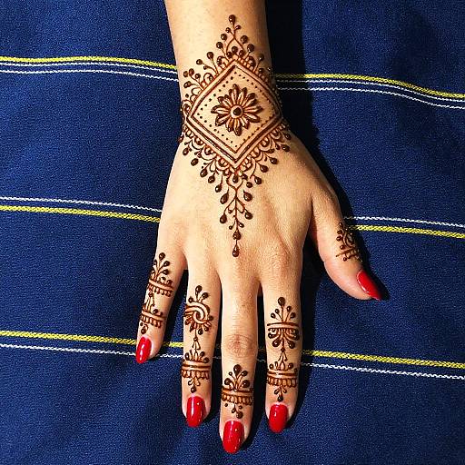 Henna Adorned Hand on Elegant Fabric