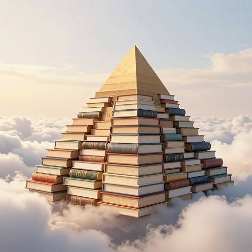 Surreal Floating Pyramid of Books