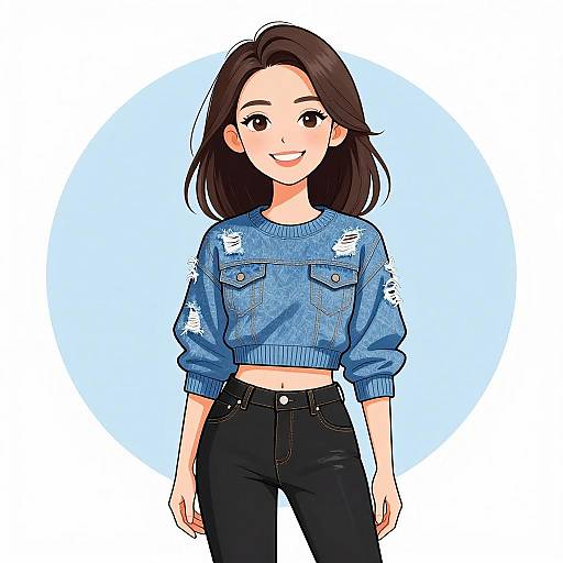 Smiling Woman in Casual Distressed Denim