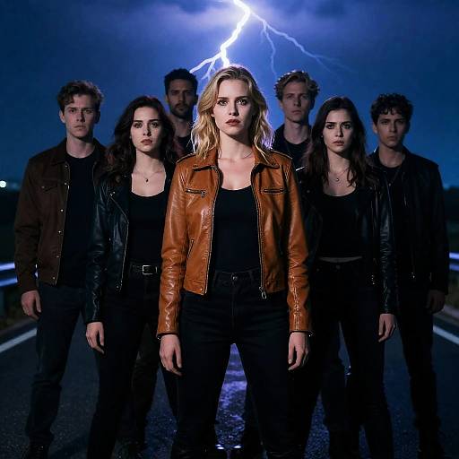 Dramatic Night Scene with Blue Lightning