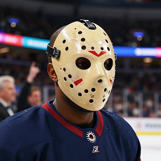 Hockey Player Wearing Vintage Hockey Mask