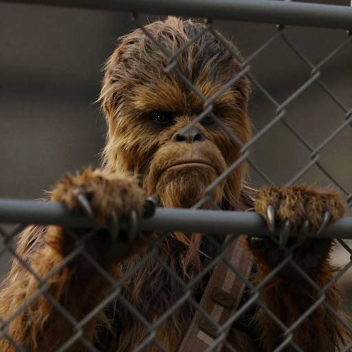 Intense Wookiee Gripping a Fence