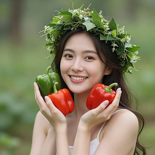 Woman with Crown of Greens and Peppers
