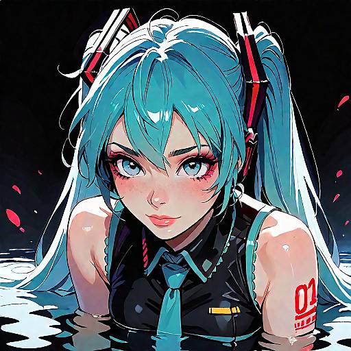 Hatsune Miku Anime Portrait in Water