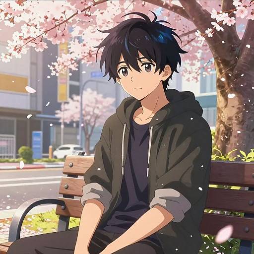 Romantic Anime Boy Under Cherry Blossoms