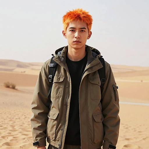 Young Man with Orange Hair in Desert