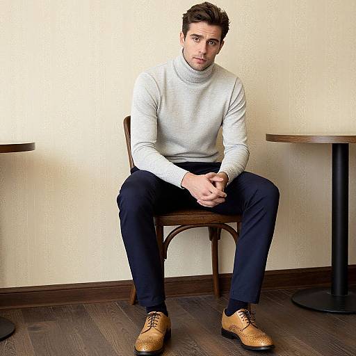 Stylish Man in Cozy Sepia Lobby