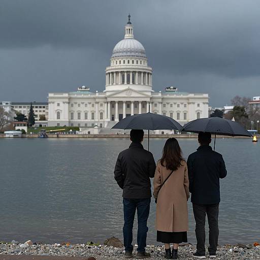 Stormy Shore with Umbrella and Fire