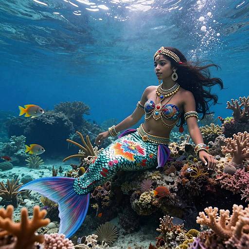 Vibrant Haitian Mermaid Underwater Scene