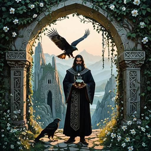 Orcish Alchemist with Hawk in Enchanted Archway