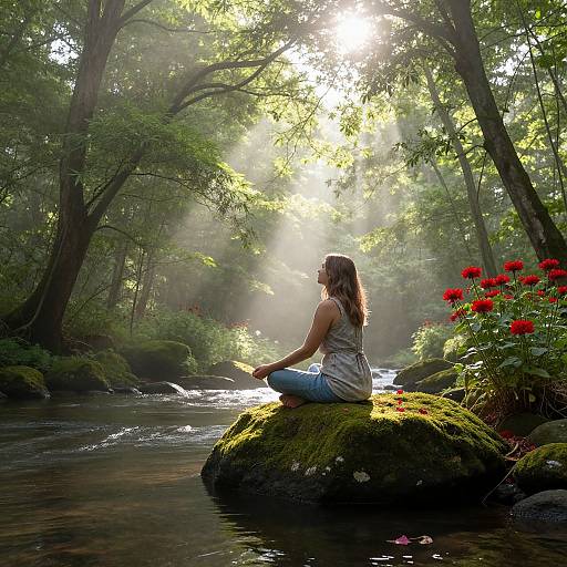 Serene Woman Meditating in Forest