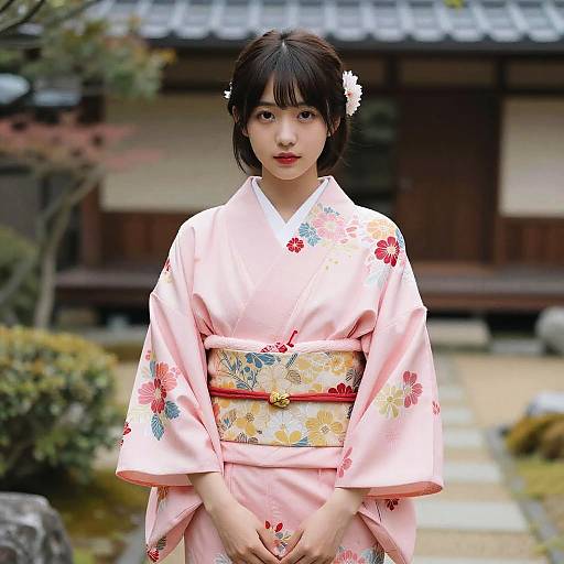 Photorealistic Girl in Pink Kimono