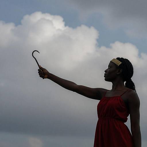 Silhouetted Woman in Red with Hook