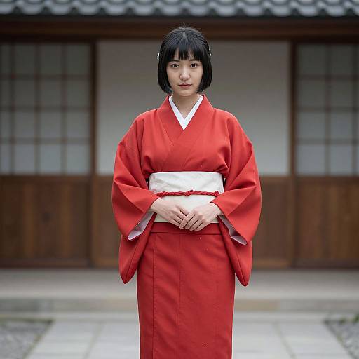 Woman in Red Chinese Kimono